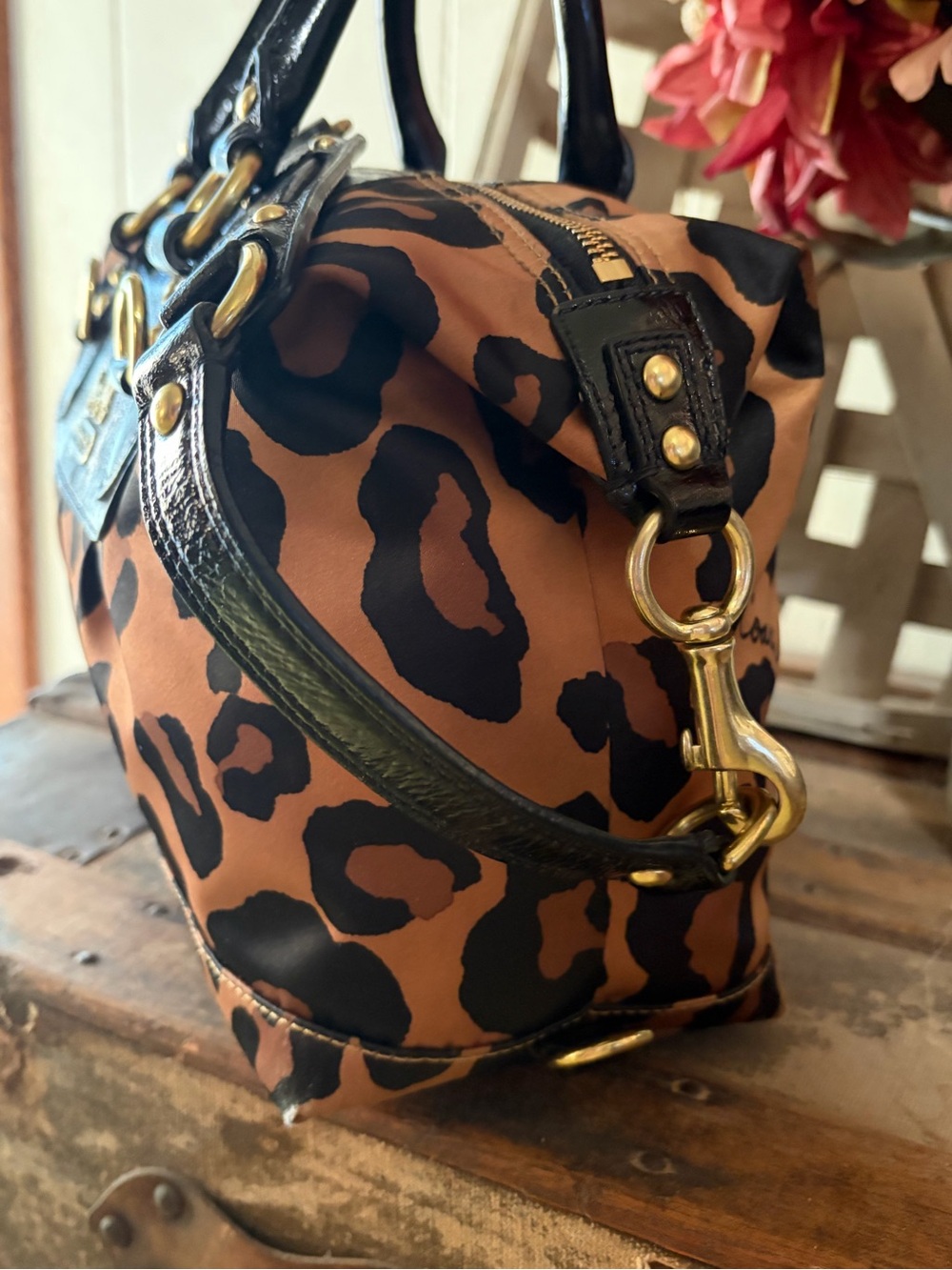 SOLD! RARE! Coach Madison Ocelot Leopard-Print Sabrina Satchel 15553 - Picture 5 of 16